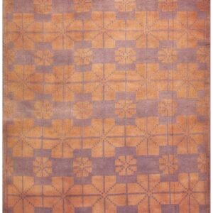 1950s Orange Cross Modern Geometric Cotton Vintage Textile Ziloo Handknotted Rug
