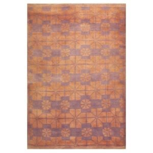 1950s Orange Cross Modern Geometric Cotton Vintage Textile Ziloo Handknotted Rug - detail view 1