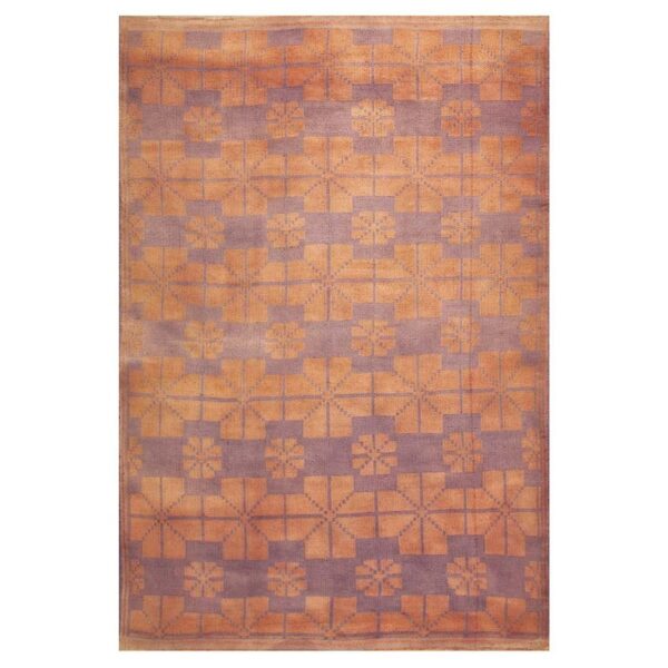 1950s orange cross modern geometric cotton vintage textile ziloo handknotted rug 2 1950s orange cross modern geometric cotton vintage textile ziloo handknotted rug - detail view 1