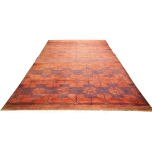 1950s Orange Cross Modern Geometric Cotton Vintage Textile Ziloo Handknotted Rug - detail view 2