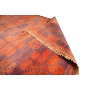 1950s Orange Cross Modern Geometric Cotton Vintage Textile Ziloo Handknotted Rug - detail view 5