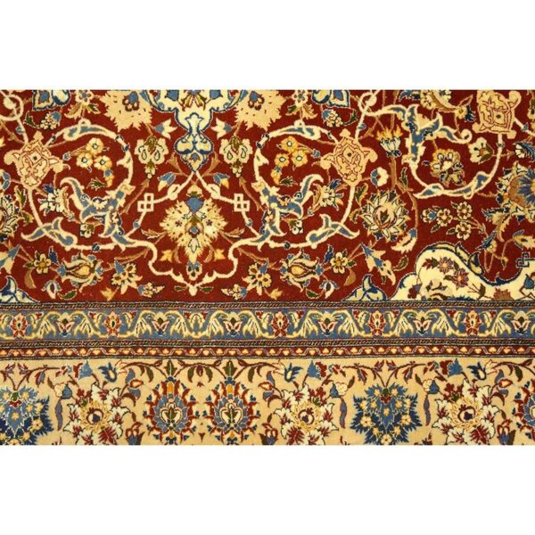 1950s red field traditional medallion vintage isfahan wool silk small carpet rug 8 1950s red field traditional medallion vintage isfahan wool silk small carpet rug - detail view 7