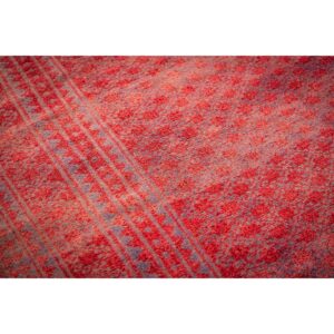 1950s Red Mid Century Modern Geometric Cotton Vintage Ziloo Knotted Rug - detail view 3