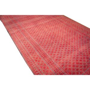 1950s Red Mid Century Modern Geometric Cotton Vintage Ziloo Knotted Rug - detail view 4