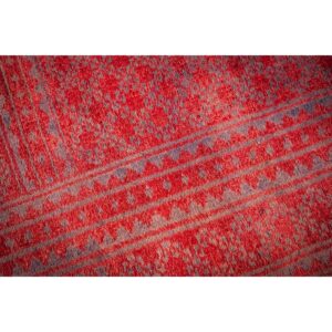 1950s Red Mid Century Modern Geometric Cotton Vintage Ziloo Knotted Rug - detail view 5