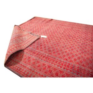 1950s Red Mid Century Modern Geometric Cotton Vintage Ziloo Knotted Rug - detail view 7