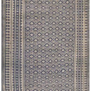1950s Small Blue Geometric Modern Cotton Vintage Ziloo Knotted Rug