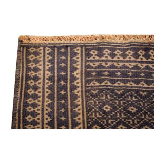 1950s Small Blue Geometric Modern Cotton Vintage Ziloo Knotted Rug - detail view 2