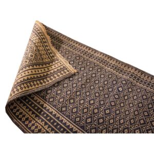 1950s Small Blue Geometric Modern Cotton Vintage Ziloo Knotted Rug - detail view 3