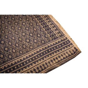 1950s Small Blue Geometric Modern Cotton Vintage Ziloo Knotted Rug - detail view 4