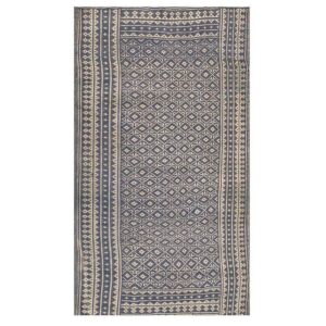 1950s Small Blue Geometric Modern Cotton Vintage Ziloo Knotted Rug - detail view 6