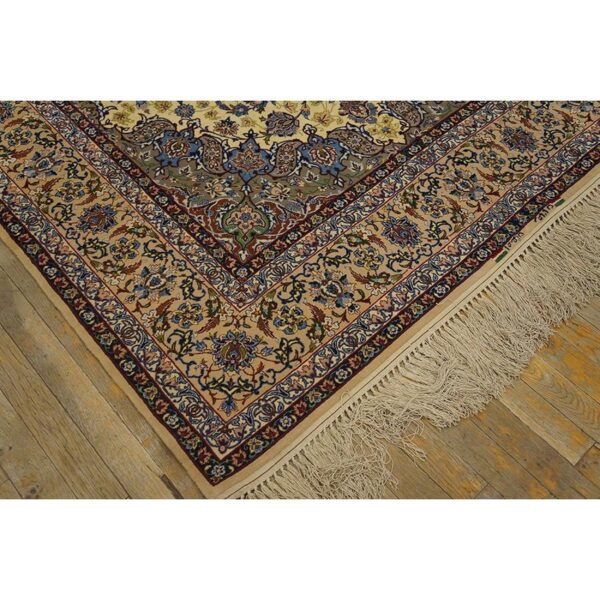 1950s small classic beige field medallion vintage isfahan wool silk carpet rug 3 1950s small classic beige field medallion vintage isfahan wool silk carpet rug - detail view 2