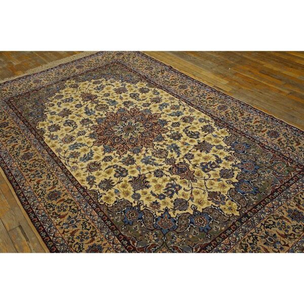 1950s small classic beige field medallion vintage isfahan wool silk carpet rug 4 1950s small classic beige field medallion vintage isfahan wool silk carpet rug - detail view 3