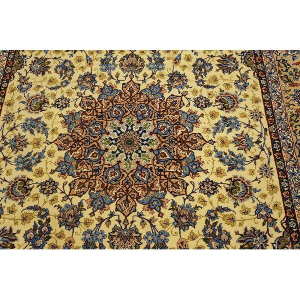 1950s small classic beige field medallion vintage isfahan wool silk carpet rug 5 1950s small classic beige field medallion vintage isfahan wool silk carpet rug - detail view 4