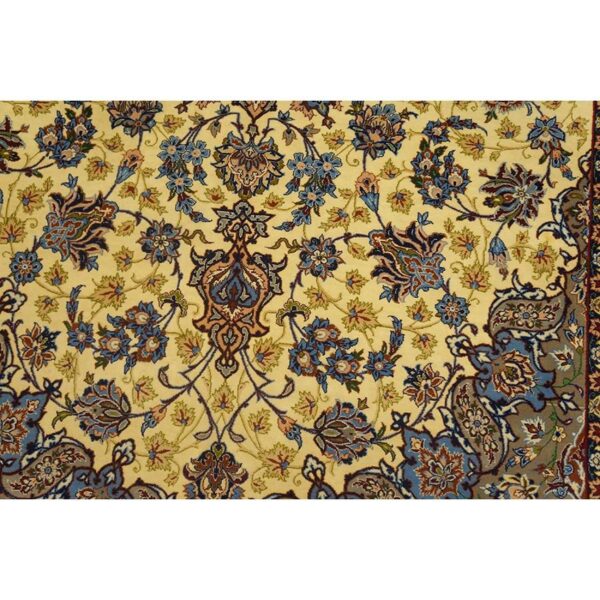 1950s small classic beige field medallion vintage isfahan wool silk carpet rug 6 1950s small classic beige field medallion vintage isfahan wool silk carpet rug - detail view 5