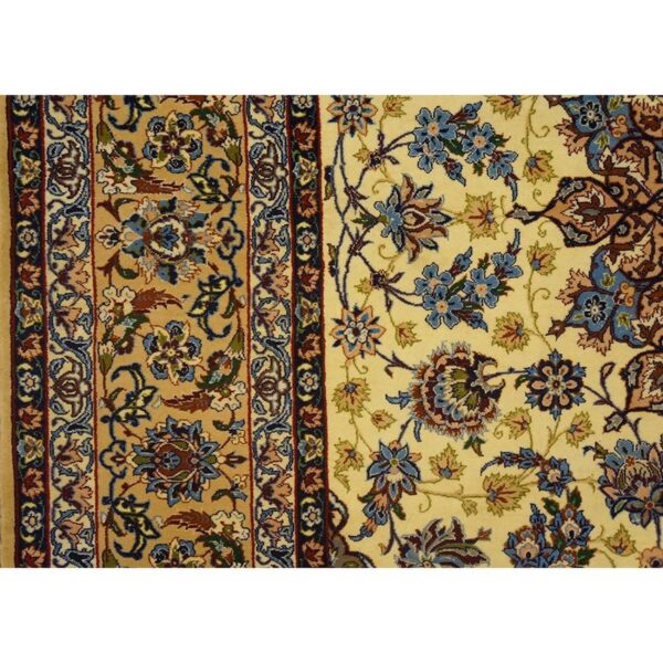 1950s small classic beige field medallion vintage isfahan wool silk carpet rug 7 1950s small classic beige field medallion vintage isfahan wool silk carpet rug - detail view 6