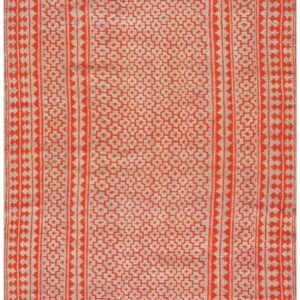 1950s Small Green Red Modern Geometric Cotton Vintage Textile Knotted Ziloo Rug