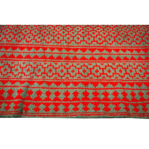 1950s small green red modern geometric cotton vintage textile knotted ziloo rug 5 1950s small green red modern geometric cotton vintage textile knotted ziloo rug - detail view 4