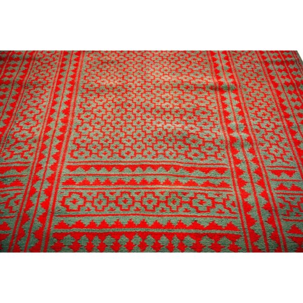 1950s small green red modern geometric cotton vintage textile knotted ziloo rug 6 1950s small green red modern geometric cotton vintage textile knotted ziloo rug - detail view 5