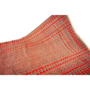 1950s Small Green Red Modern Geometric Cotton Vintage Textile Knotted Ziloo Rug - detail view 7