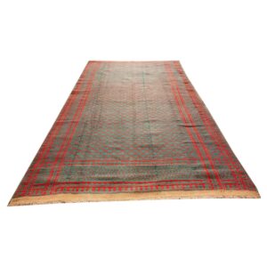 1950s Small Solid Green Modern Geometric Vintage Cotton Textile Ziloo Rug - detail view 1