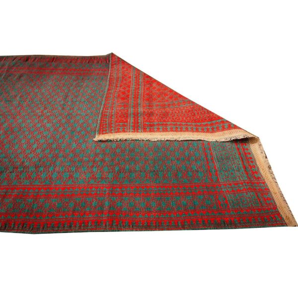 1950s small solid green modern geometric vintage cotton textile ziloo rug 4 1950s small solid green modern geometric vintage cotton textile ziloo rug - detail view 3