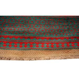 1950s Small Solid Green Modern Geometric Vintage Cotton Textile Ziloo Rug - detail view 4