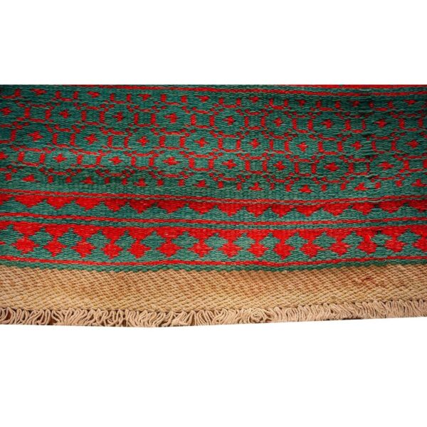 1950s small solid green modern geometric vintage cotton textile ziloo rug 5 1950s small solid green modern geometric vintage cotton textile ziloo rug - detail view 4