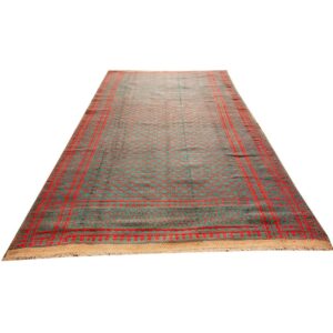 1950s Small Solid Green Modern Geometric Vintage Cotton Textile Ziloo Rug - detail view 5