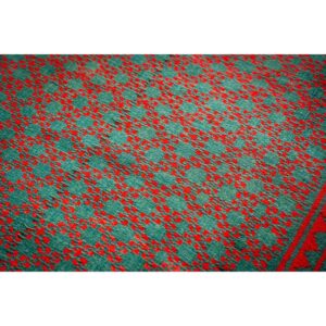 1950s Small Solid Green Modern Geometric Vintage Cotton Textile Ziloo Rug - detail view 6
