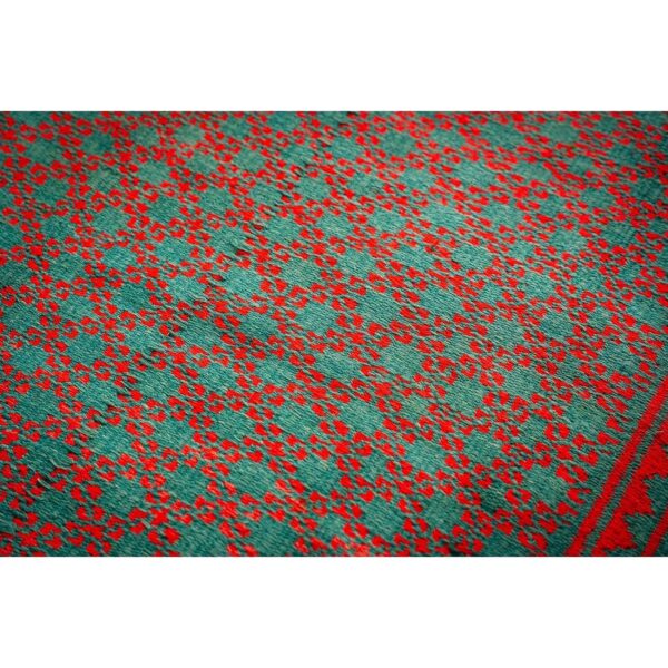 1950s small solid green modern geometric vintage cotton textile ziloo rug 7 1950s small solid green modern geometric vintage cotton textile ziloo rug - detail view 6