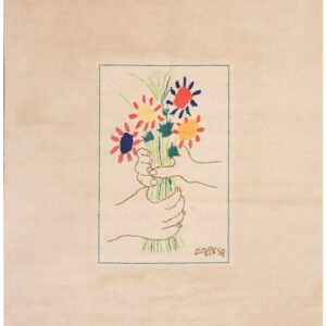 1960s Artistic Ivory Cream Art Moderne Pablo Picasso Bouquet of Peace Design Rug