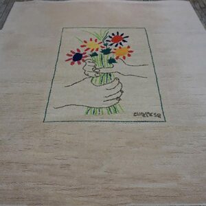 1960s Artistic Ivory Cream Art Moderne Pablo Picasso Bouquet of Peace Design Rug - detail view 1