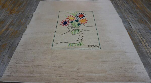 1960s artistic ivory cream art moderne pablo picasso bouquet of peace design rug 2 1960s artistic ivory cream art moderne pablo picasso bouquet of peace design rug - detail view 1