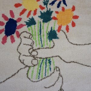 1960s Artistic Ivory Cream Art Moderne Pablo Picasso Bouquet of Peace Design Rug - detail view 2