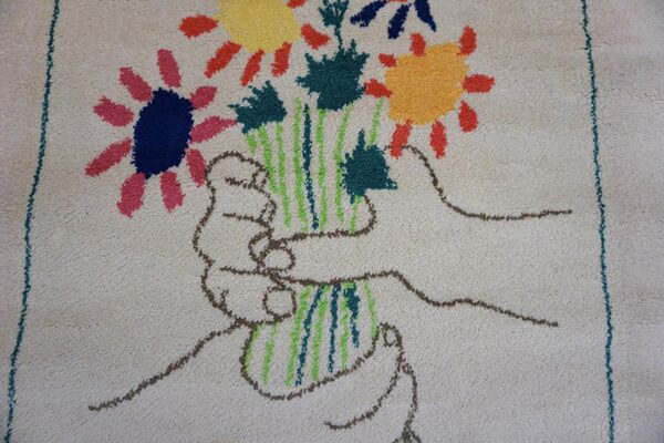 1960s artistic ivory cream art moderne pablo picasso bouquet of peace design rug 3 1960s artistic ivory cream art moderne pablo picasso bouquet of peace design rug - detail view 2