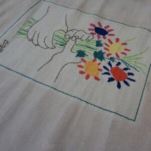 1960s Artistic Ivory Cream Art Moderne Pablo Picasso Bouquet of Peace Design Rug - detail view 3