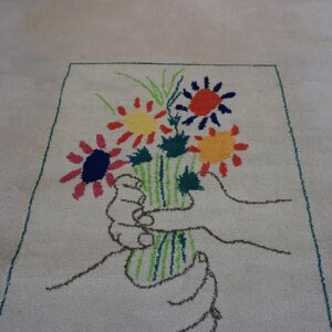 1960s Artistic Ivory Cream Art Moderne Pablo Picasso Bouquet of Peace Design Rug - detail view 4