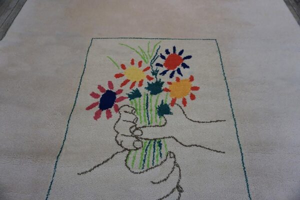 1960s artistic ivory cream art moderne pablo picasso bouquet of peace design rug 5 1960s artistic ivory cream art moderne pablo picasso bouquet of peace design rug - detail view 4