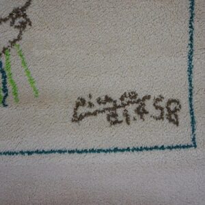 1960s Artistic Ivory Cream Art Moderne Pablo Picasso Bouquet of Peace Design Rug - detail view 5