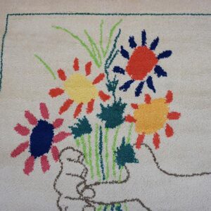 1960s Artistic Ivory Cream Art Moderne Pablo Picasso Bouquet of Peace Design Rug - detail view 6