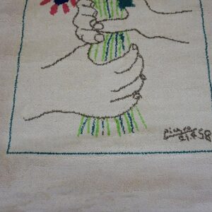 1960s Artistic Ivory Cream Art Moderne Pablo Picasso Bouquet of Peace Design Rug - detail view 7