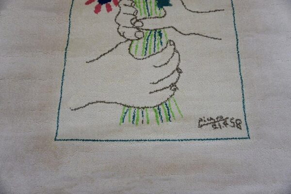 1960s artistic ivory cream art moderne pablo picasso bouquet of peace design rug 8 1960s artistic ivory cream art moderne pablo picasso bouquet of peace design rug - detail view 7