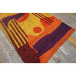 1960s Multi Abstract Modern Vintage Scandinavian Swedish Shag Pile Rya Carpet - detail view 2