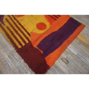 1960s Multi Abstract Modern Vintage Scandinavian Swedish Shag Pile Rya Carpet - detail view 3