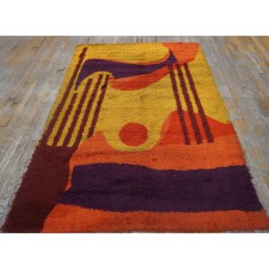 1960s Multi Abstract Modern Vintage Scandinavian Swedish Shag Pile Rya Carpet - detail view 4