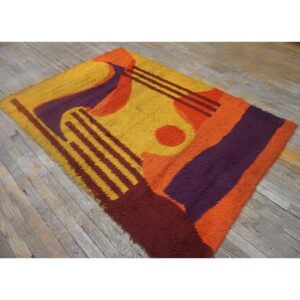 1960s Multi Abstract Modern Vintage Scandinavian Swedish Shag Pile Rya Carpet - detail view 6