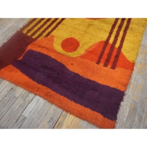 1960s Multi Abstract Modern Vintage Scandinavian Swedish Shag Pile Rya Carpet - detail view 7