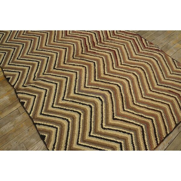 1960s multicolor chevron folk art vintage knotted wool american hooked rug - detail view 2