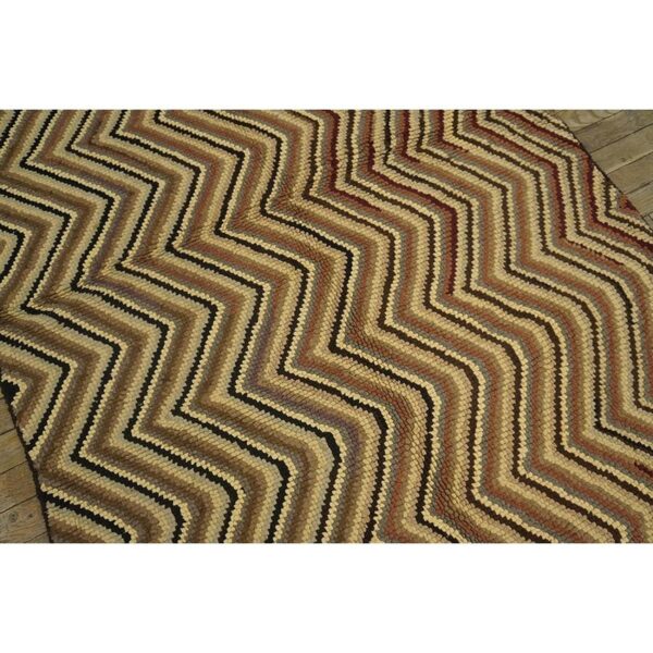 1960s multicolor chevron folk art vintage knotted wool american hooked rug - detail view 3